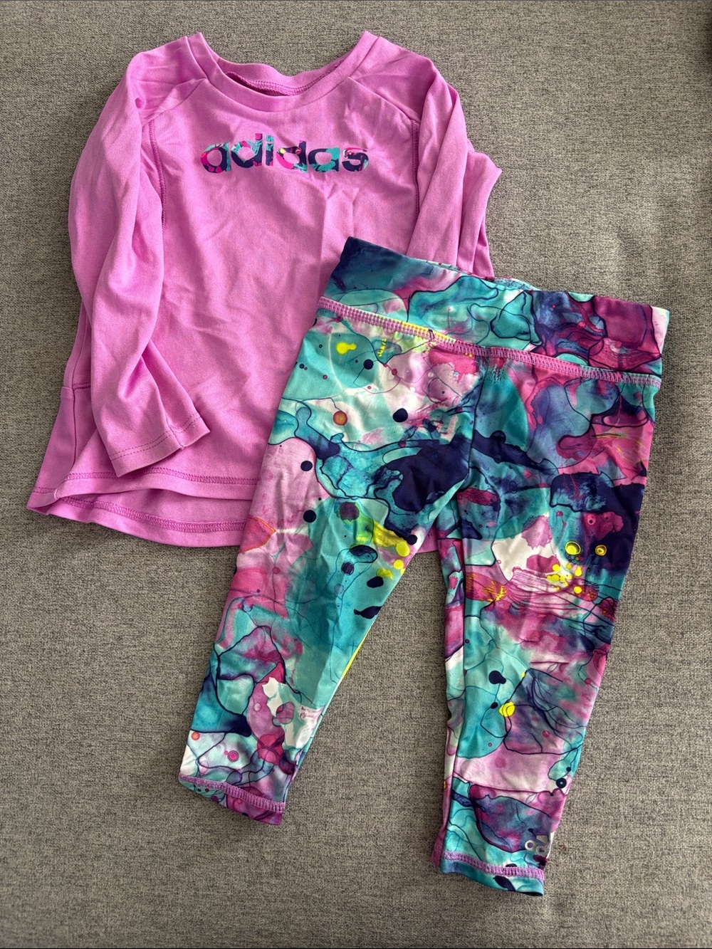 adidas Pink Top with Multicolor Watercolor-Print Leggings